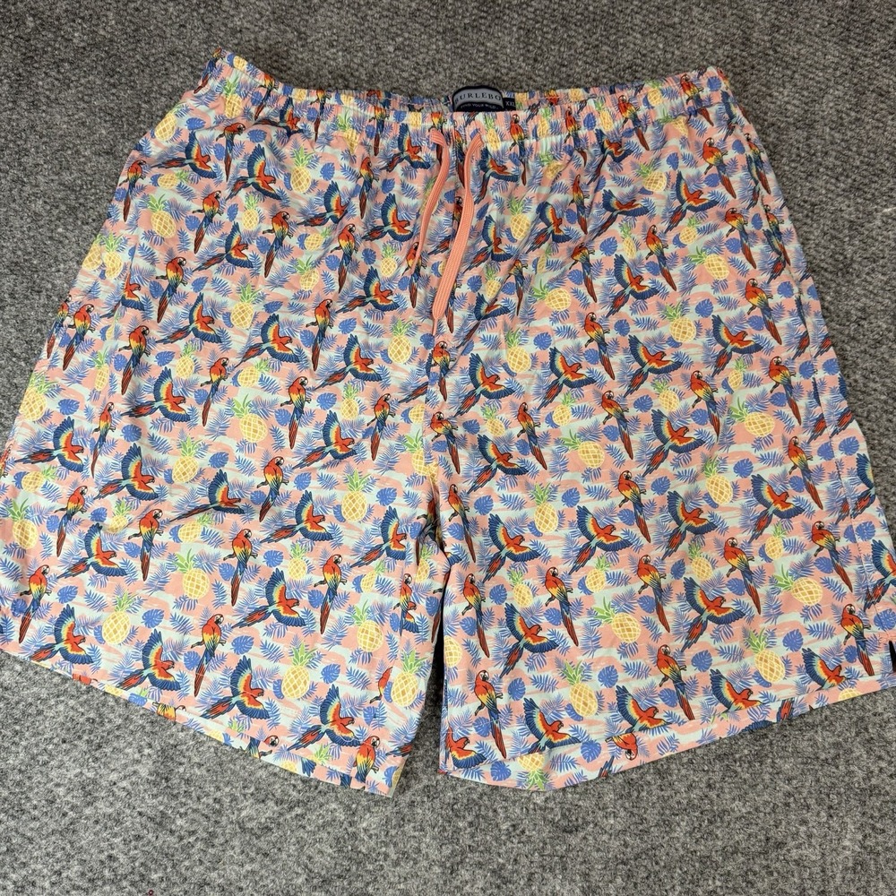 Burlebo Men's 2XL Tropical Swim Trunks Multicolor Elastic Waist Mesh Lined